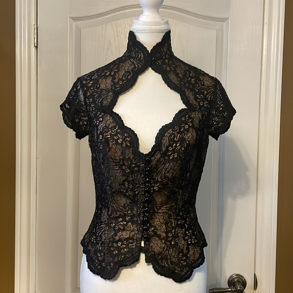 Trashy Lingerie Tops - Gorgeous Black Lace Nude Lotus Asian Keyhole Top TRASHY Lingerie HOLLYWOOD